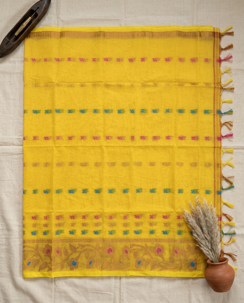 Peet Kadambari – Bengal Cotton Saree, Bright Yellow