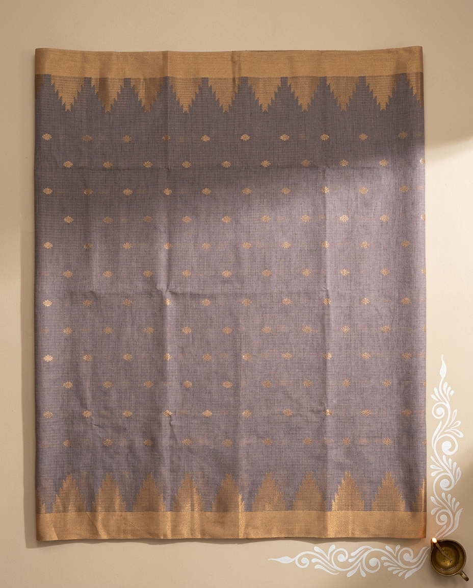 Rajata Kiran – Bengal Handloom Cotton Saree, Silver Grey