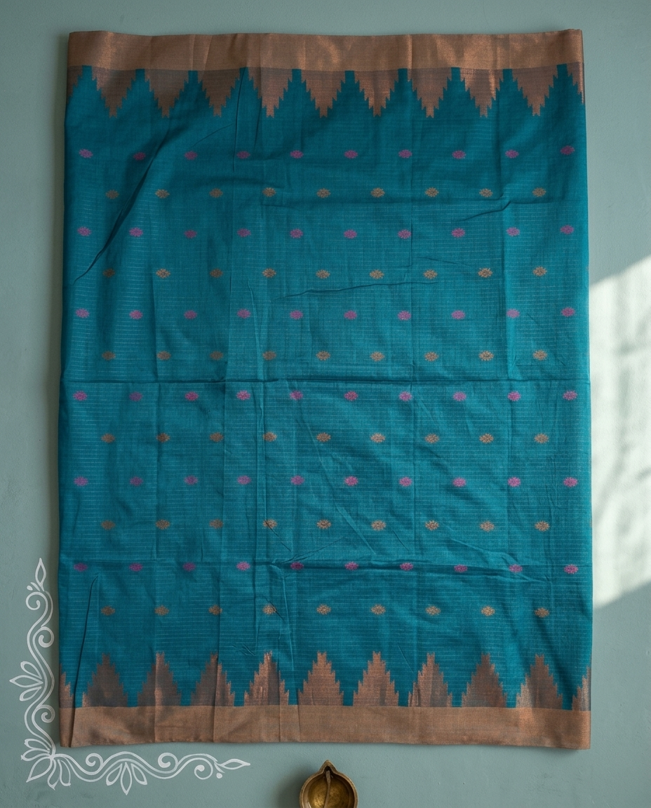 Yamuna Ragini – Bengal Handloom Cotton Saree, Turquoise