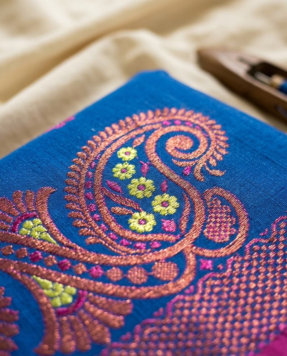 Neel Madhavi – Bengal Handloom Cotton Saree | Cobalt Blue Floral, Festive & Daily Wear