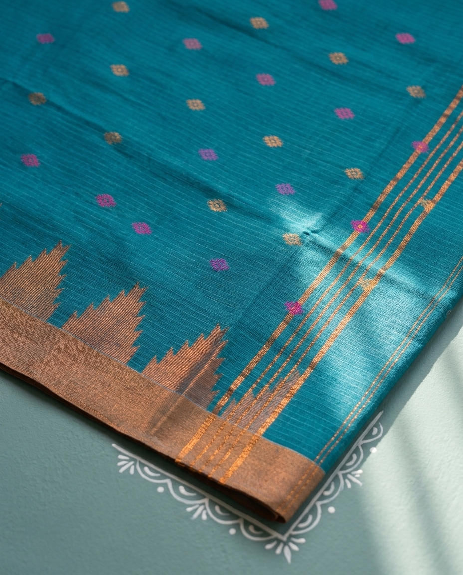 Yamuna Ragini – Bengal Handloom Cotton Saree, Turquoise