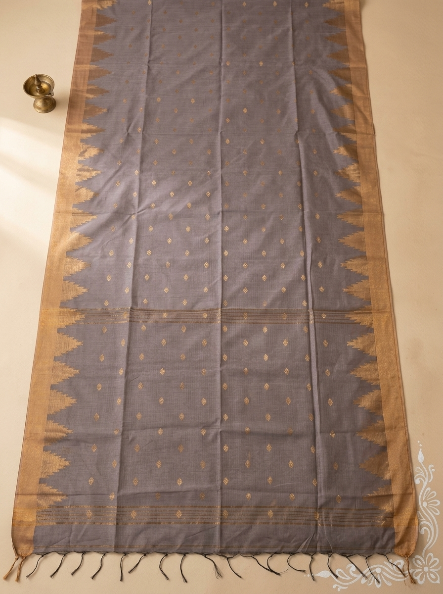 Rajata Kiran – Bengal Handloom Cotton Saree, Silver Grey