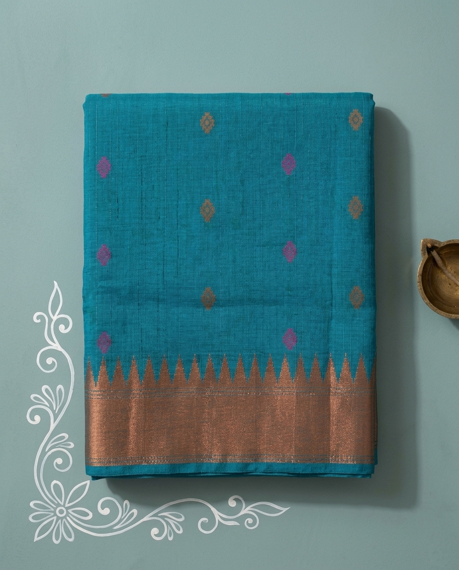 Yamuna Ragini – Bengal Handloom Cotton Saree, Turquoise