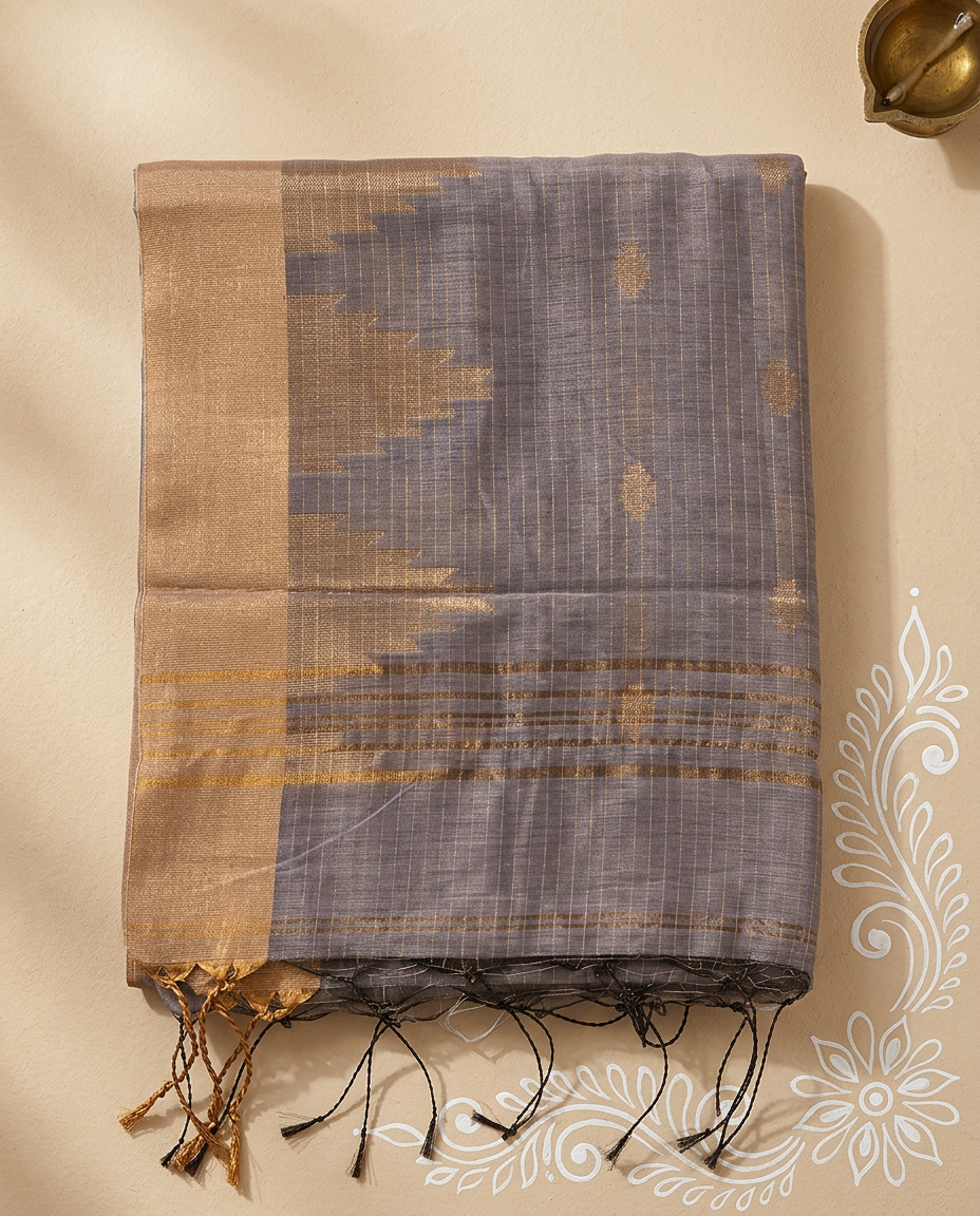 Rajata Kiran – Bengal Handloom Cotton Saree, Silver Grey
