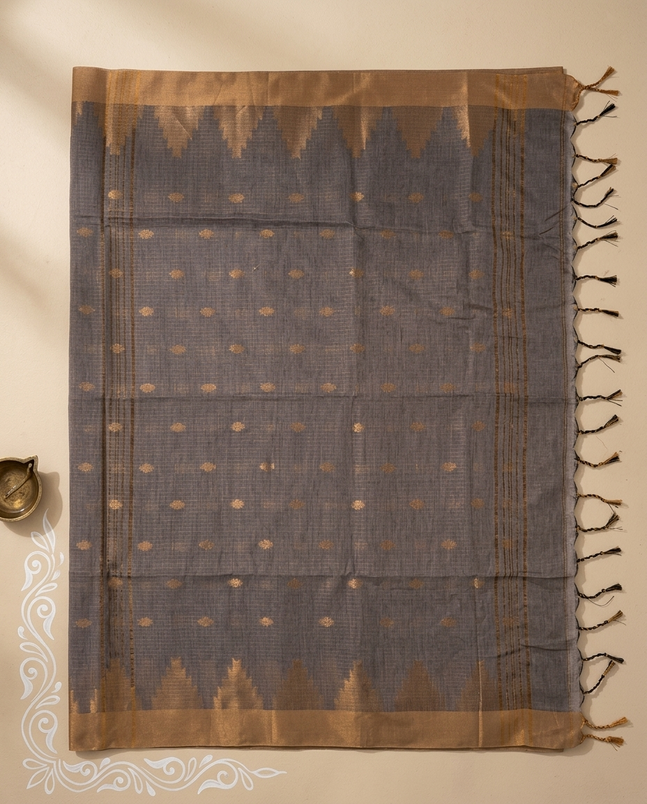 Rajata Kiran – Bengal Handloom Cotton Saree, Silver Grey