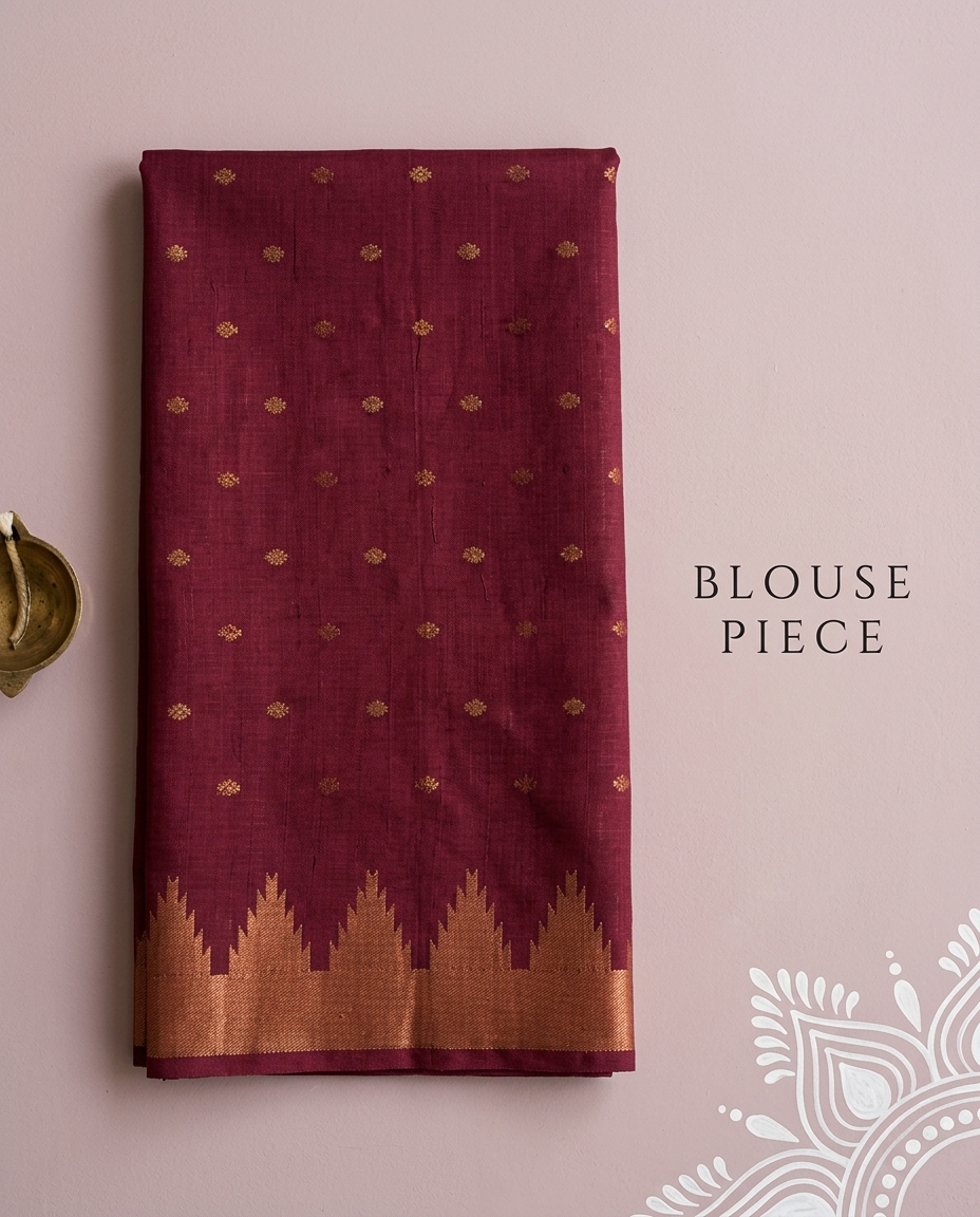 Kumkum Rekha – Bengal Handloom Cotton Saree, Maroon Zari