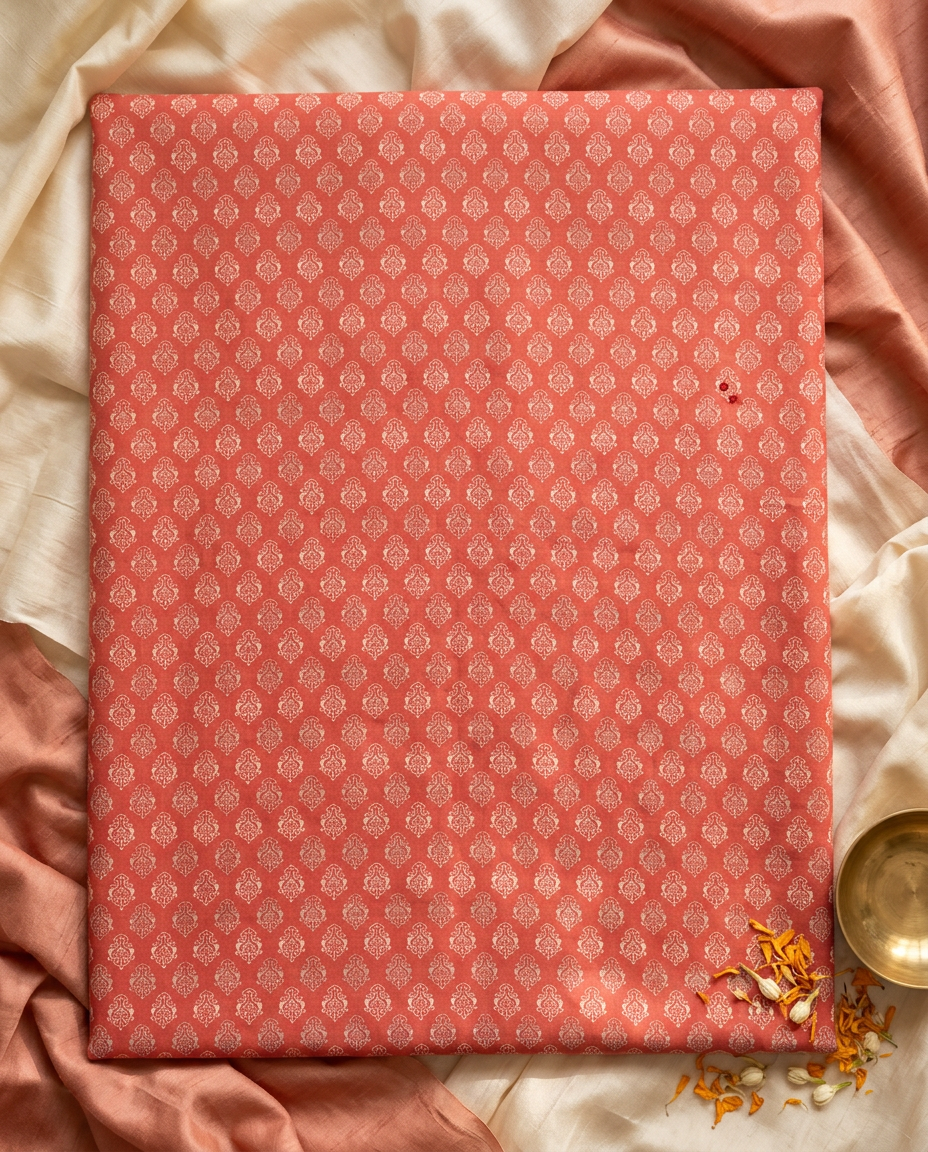 Raasvilas – Raasleela Folk Print Linen Saree, Rust Red