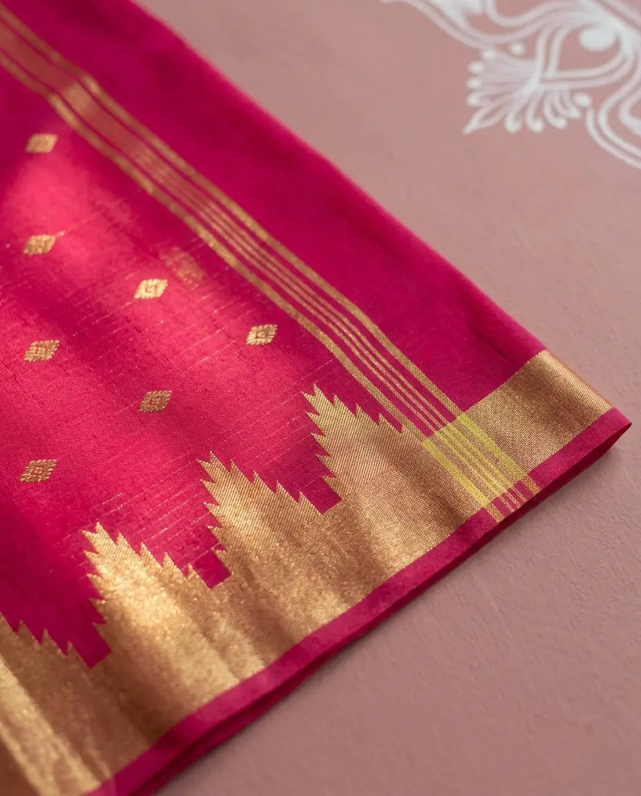 Ragini Madhav – Bengal Handloom Cotton Saree, Rani Pink