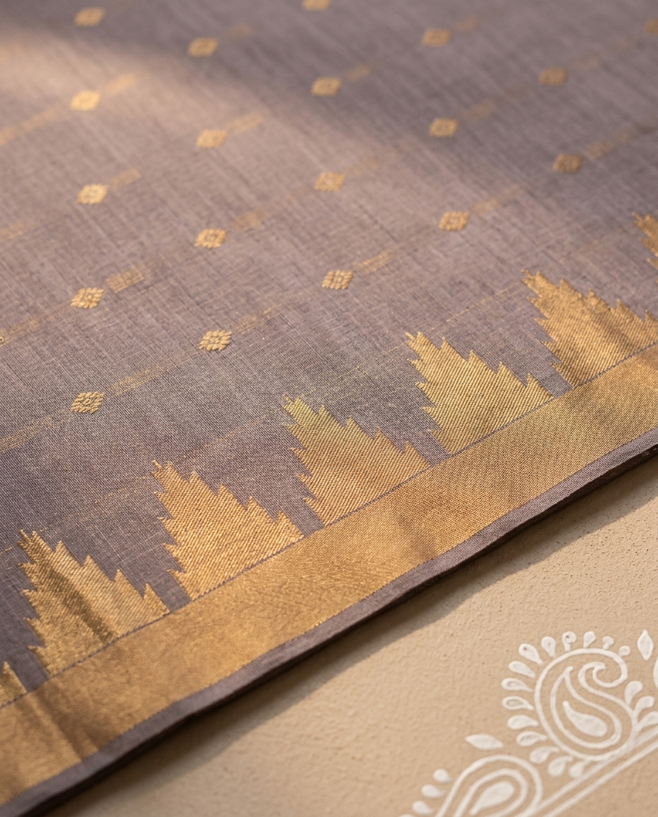Rajata Kiran – Bengal Handloom Cotton Saree, Silver Grey