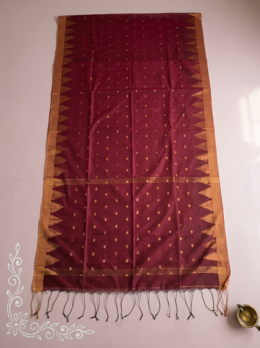 Kumkum Rekha – Bengal Handloom Cotton Saree, Maroon Zari