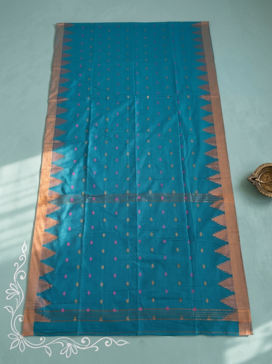 Yamuna Ragini – Bengal Handloom Cotton Saree, Turquoise