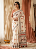Laal Chidiya – Folk Bird Print Linen Saree, Festive