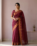 Kumkum Rekha – Bengal Handloom Cotton Saree, Maroon Zari